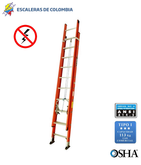 Escalera de Extensión Fibra de Vidrio Comercial