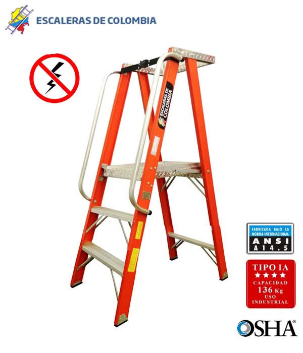 Escalera Tijera con Plataforma en Fibra de Vidrio Industrial